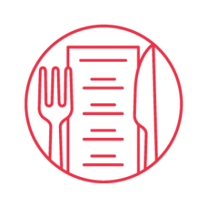 Red icon with fork, knife and menu