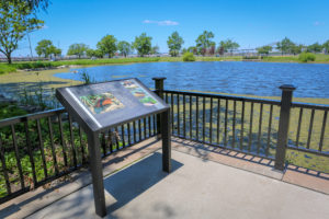 Picture of the park guide at the landing of the pond at Stephan Greg County Park in Bayonne New Jersey