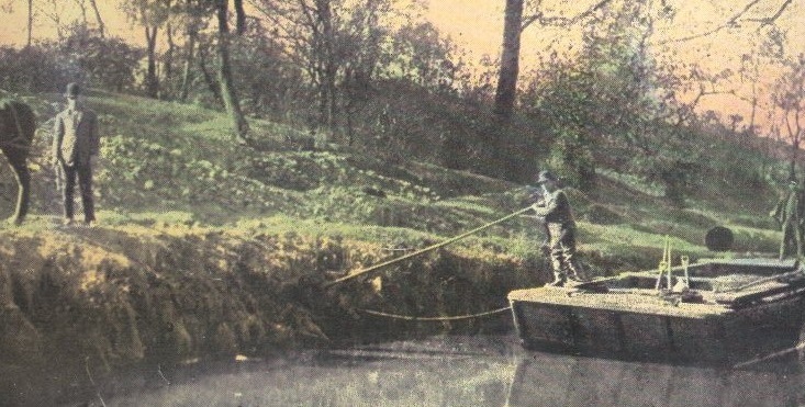 Painting of man on river boat