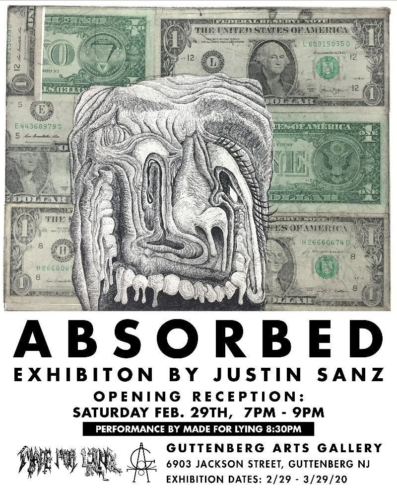 Flyer for Absorbed Exhibition by Justin Sanz 2020