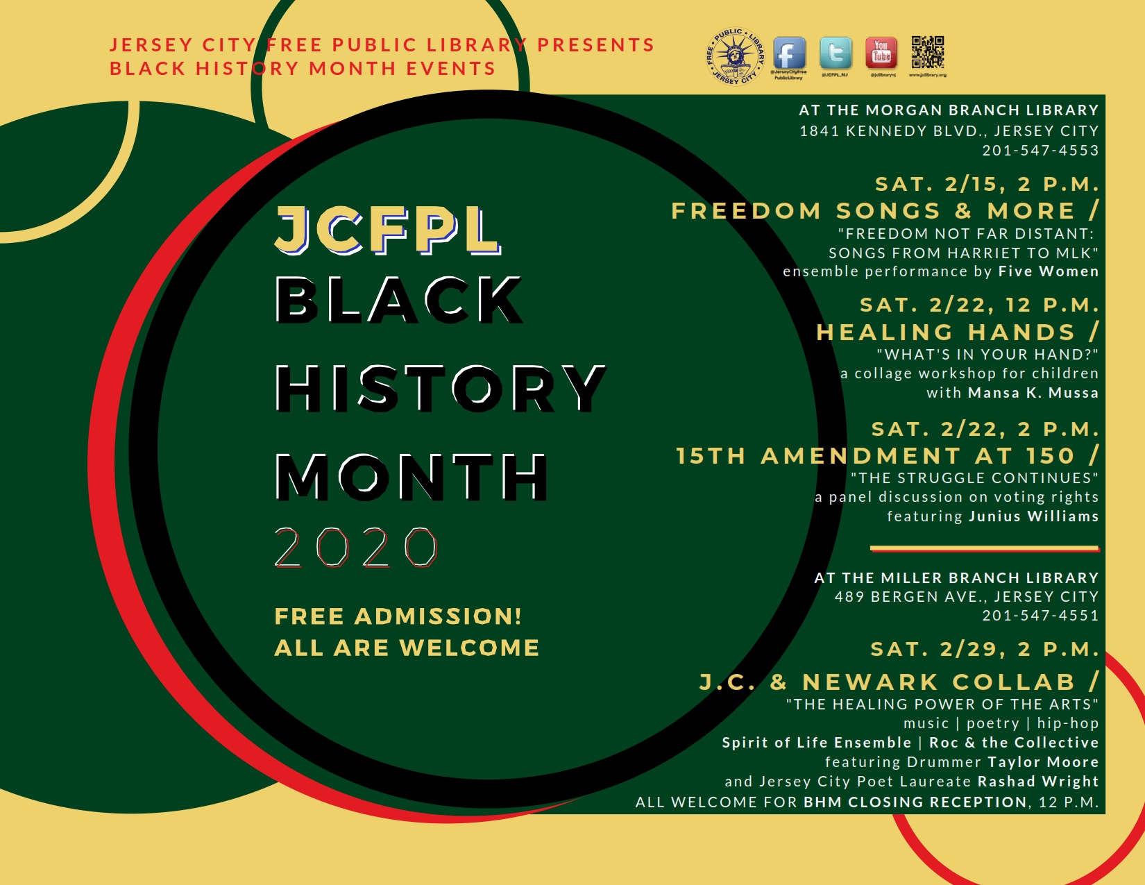 Flyer for JCFPL Black History Month 2020 with schedule