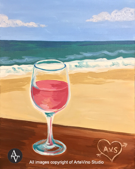 painting of red wine on beach