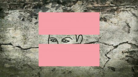 face illustration with two pink bars over it