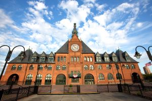 Central Railroad Terminal; large, old building with a clock in the center 