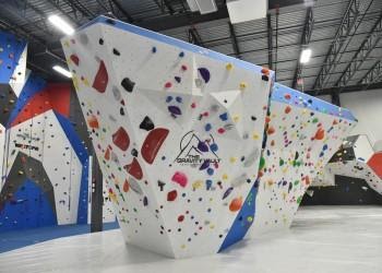 indoor rock climbing wall at the gravity vault