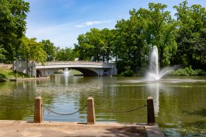 Bridge over fishing lake in West Hudson Park