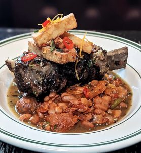 Steak over beans