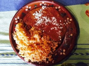 Plate of rice and steak