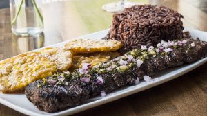 Plate of steak and rice 