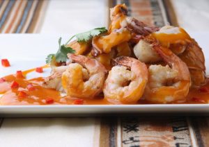 plate of an entree with shrimp