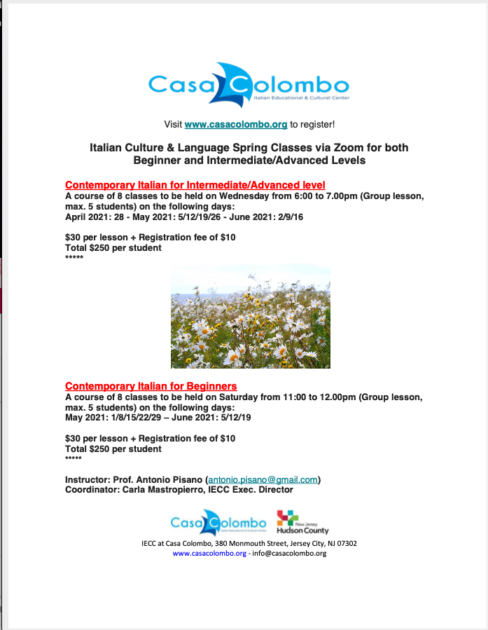 Casa Colombo Spring Classes