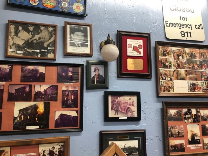 picture frame gallery wall at Hoboken fire department museum