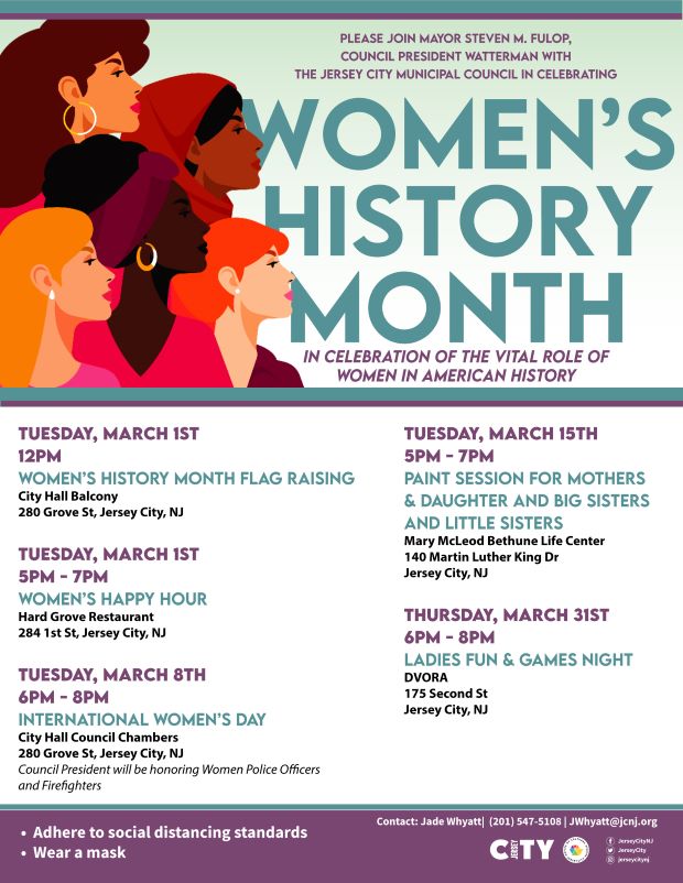 Flyer Women's History Month in Jersey City schedule