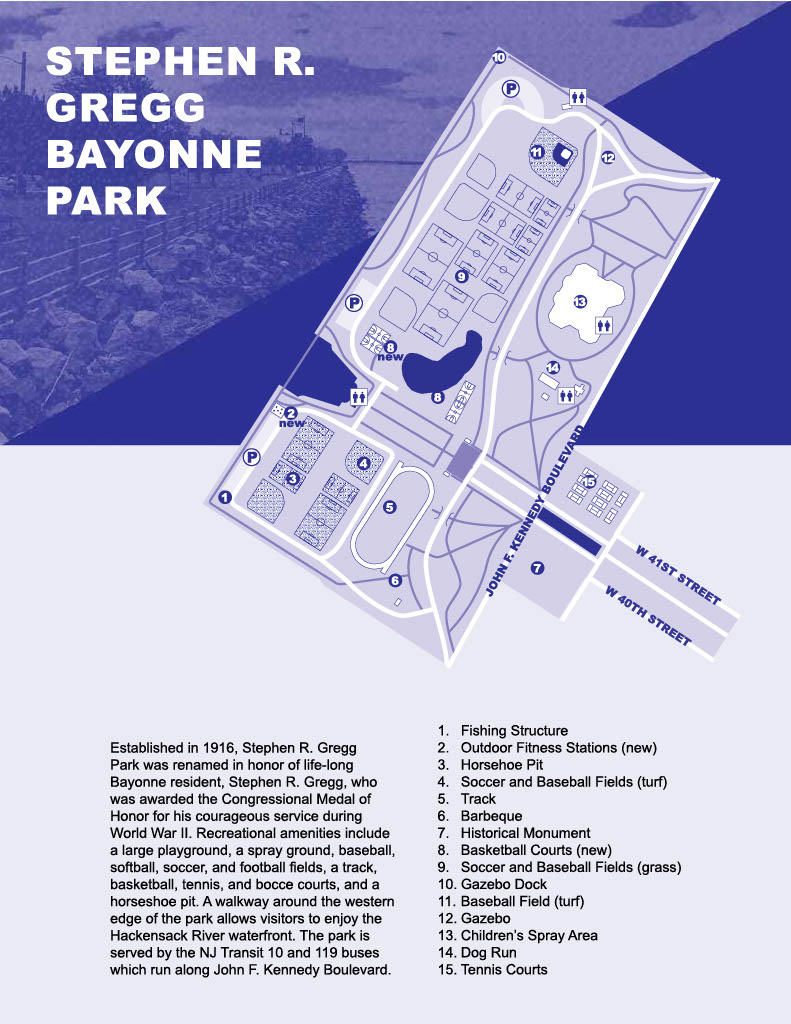 Detailed map of the Stephen R. Gregg Bayonne Park