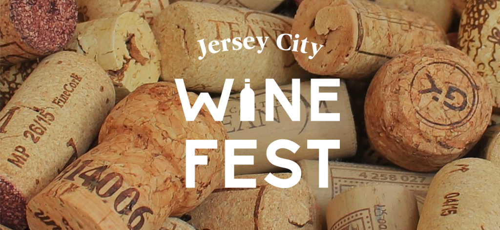Jersey City Wine Fest logo over an image of wine corks
