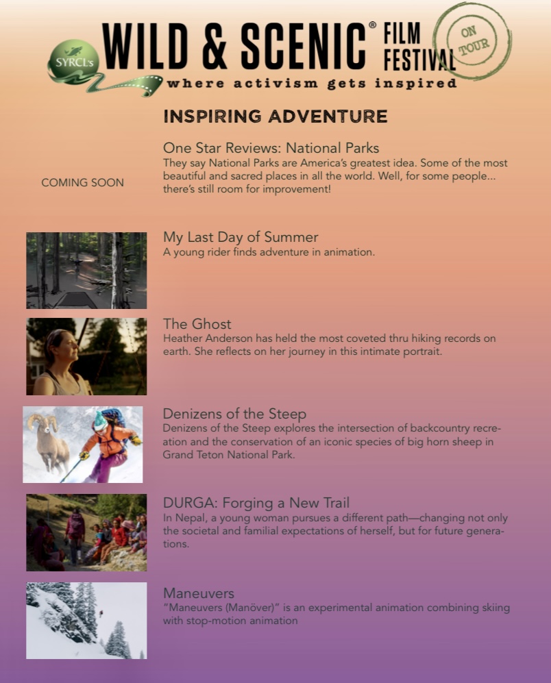 Flyer for Wild & Scenic Film Festival that lists films and desccriptions