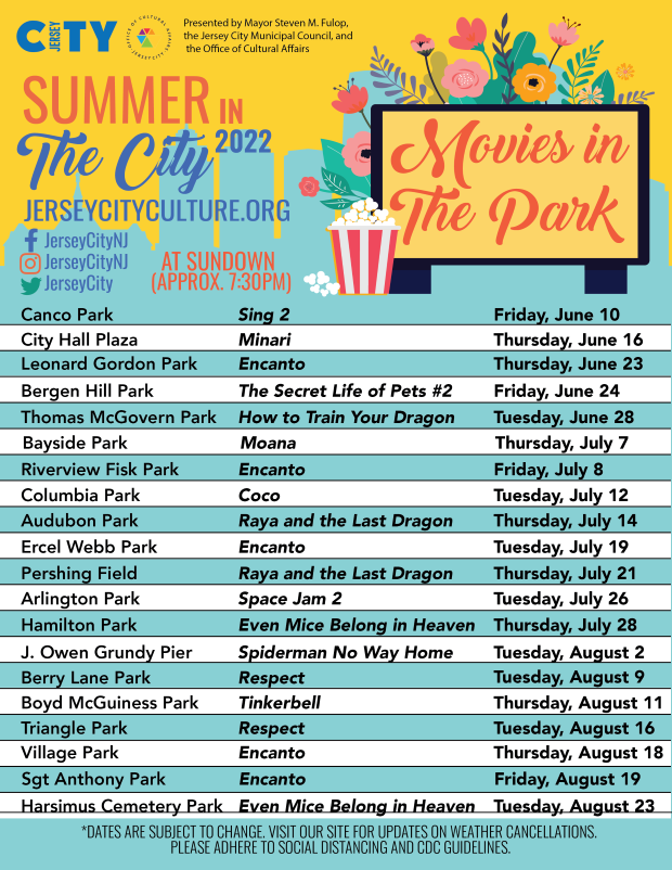 Flyer for Jersey City's Movies in the Park