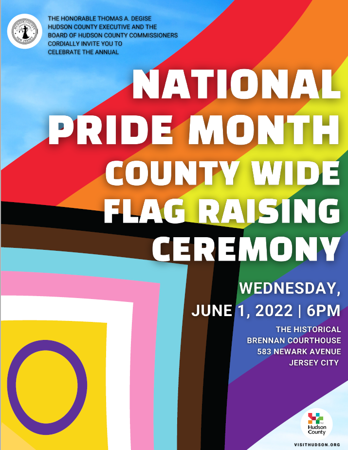Flyer for the National Pride month flag raising ceremony; wednesday June 1st at 6pm