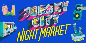 Jersey City Night Market logo with retro and colorful lettering and graphic