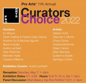 Social square flyer for Pro Arts Curators Choice 2022; May 7th to May 28th 2022