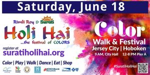 flyer for holi hai the festival of colors; saturday june 18th