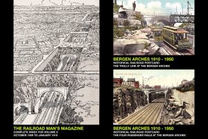 Group of 3 historic images; The Railroad Man's Magazine, and two of the Bergen Arches