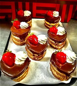 tray of mini layered cakes 