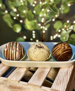 dessert plate of 3 chocolate truffles