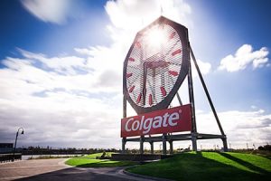 Picture of the famous Colgate Clock on a beautiful sunny day, one stop on the New York Waterway