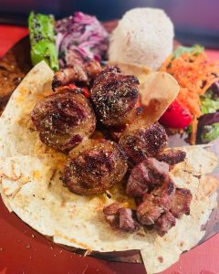 plate of lamb shish kebab