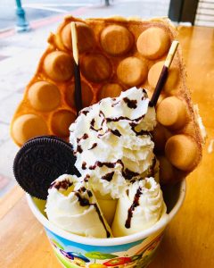 cup of ice cream with bubble waffle