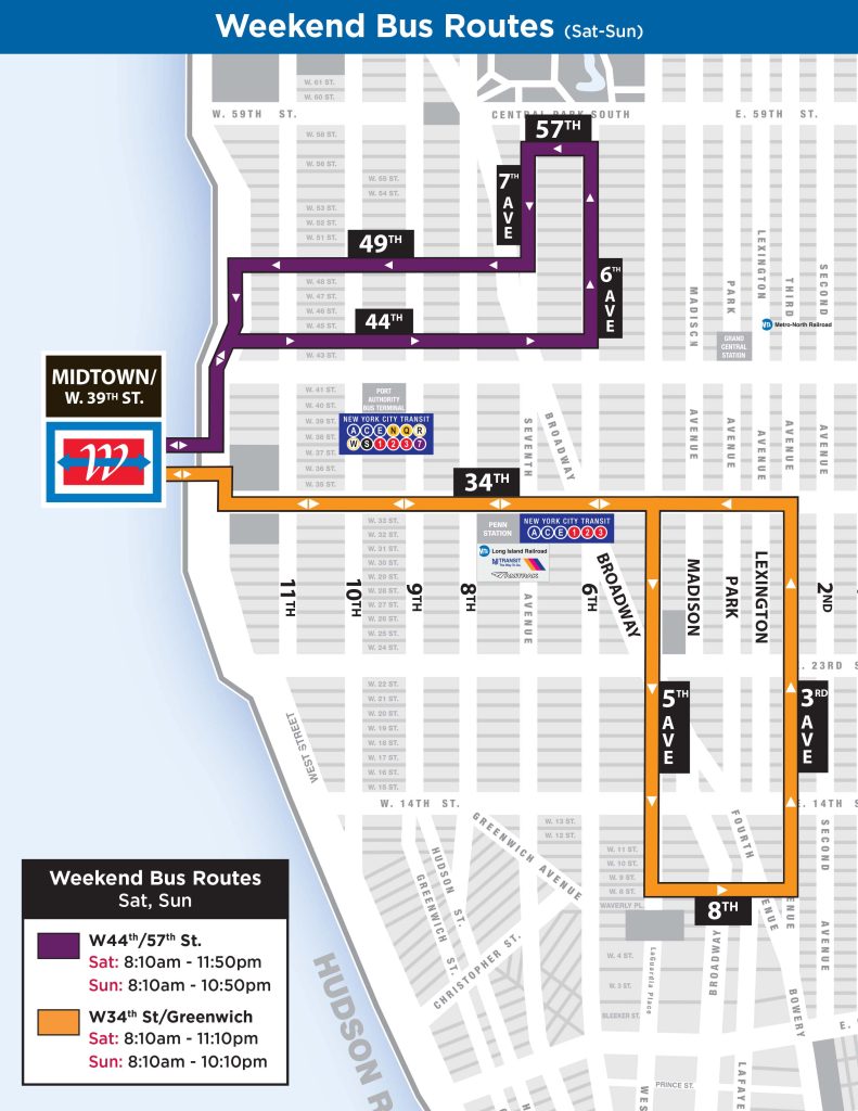 NY waterway weekend bus routes map