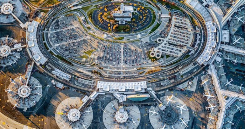 Aerial view of the entire Newark Liberty International Airport