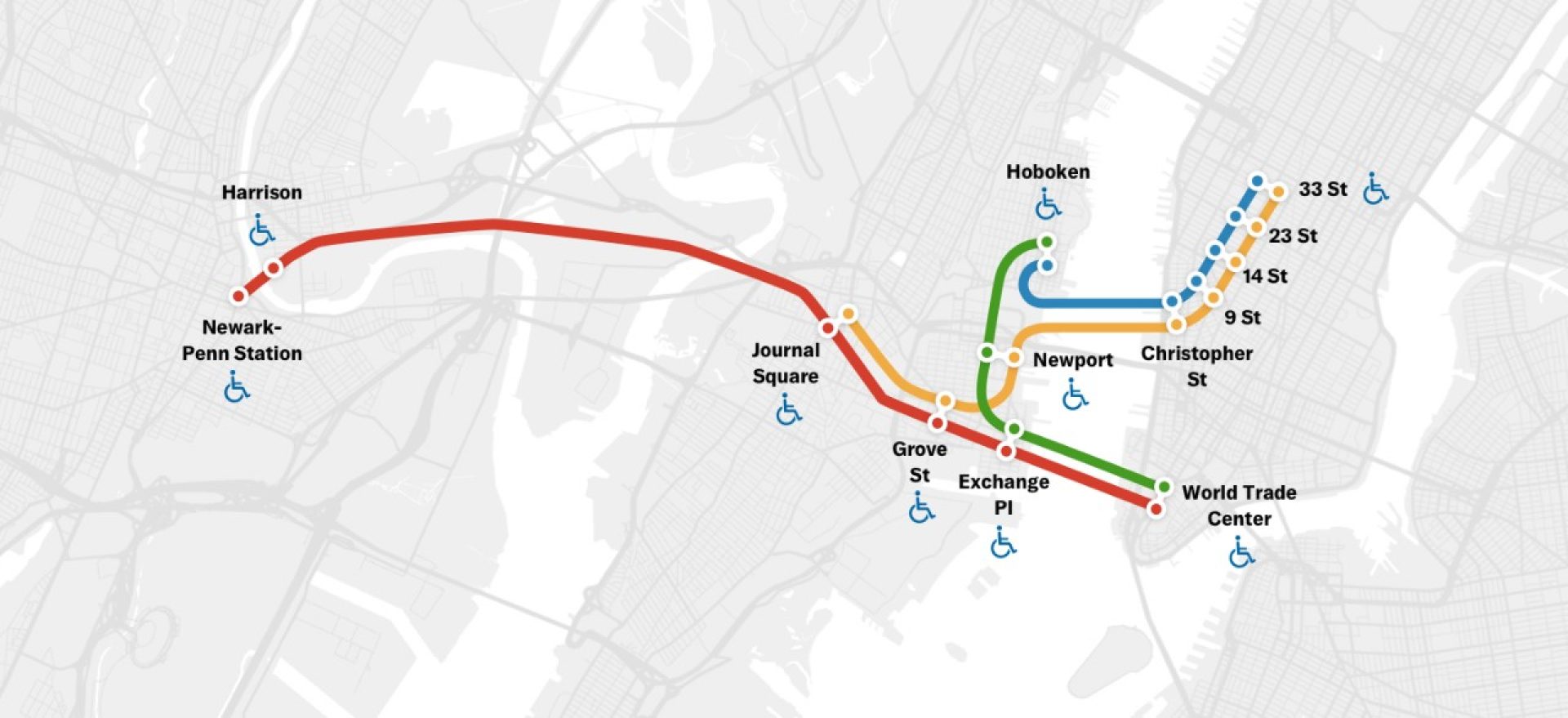 map of PATH routes and stations