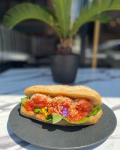 Vegan meatball sandwich from Gaia & Loki