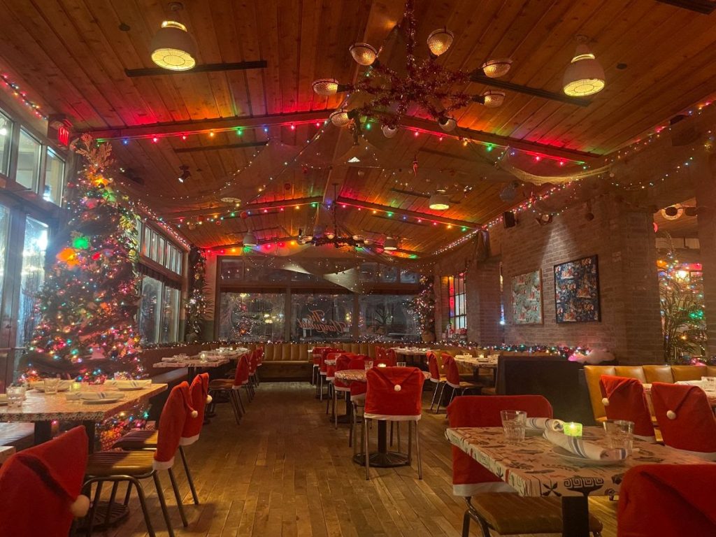 Inside The Vanguard in Hudson County, decorated for Christmas