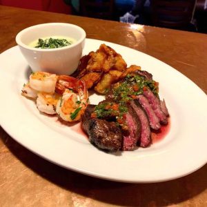 plate of steak and shrimp