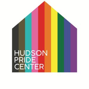 Image of the LGBTQIA+ Flag with the text "Hudson Pride Center"